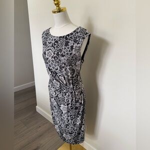 Anne Klein Black and Gray Patterned Midi Dress